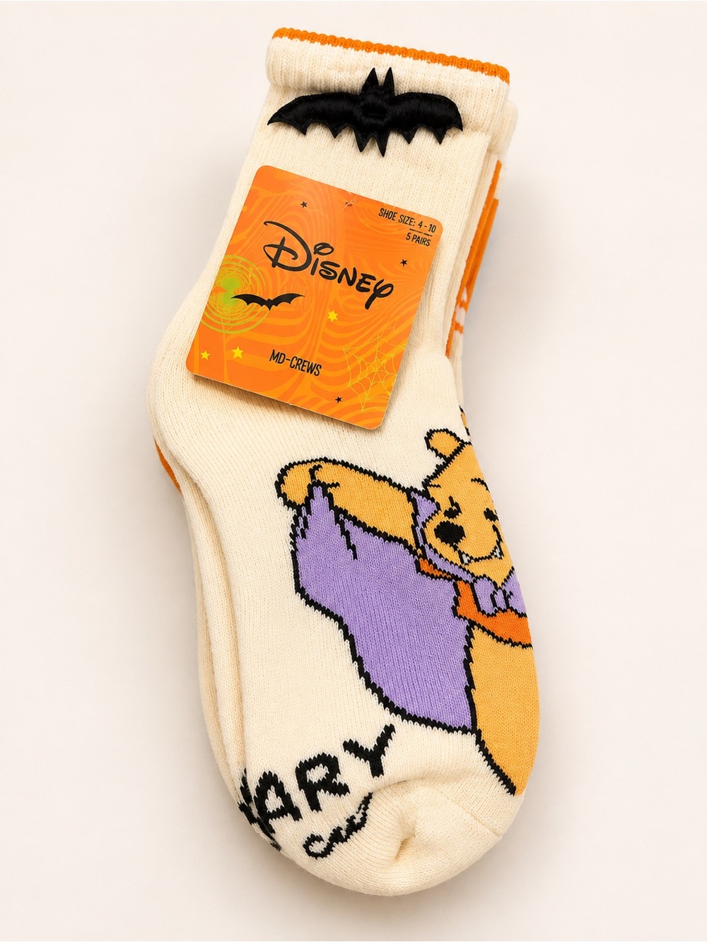 Disney Winnie the Pooh Halloween Crew Socks in Cream, Purple & Orange